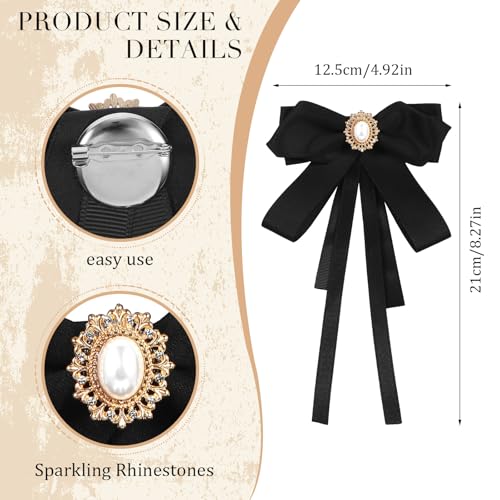 Black Tie for Women Bow Ties Adjustable Black Bowtie Clip on Bow Ties Pre Tied Bowtie Ribbon Rhinestone Tie for Shirt Girl Ladies Party Daily Cosplay School Uniform Collared Blouse Shirt Dress2