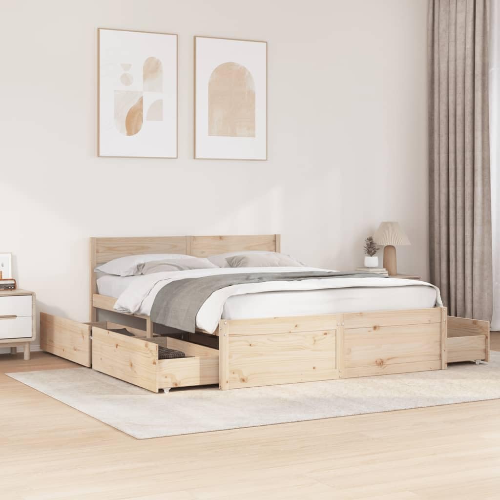 vidaXL Giroletto con Cassetti 150x200 cm in Legno Massello di Pino, giroletto con cassetti, arredo Camera da Letto, Letto Contenitore