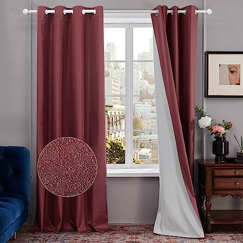 Deconovo 100% Blackout Curtains with Coating, Energy Saving and Noise Reduction, Soft Lightweight Faux Linen Curtains Eyelet Thermal Curtains for Bedroom, Black, 46 x 54 Inch(Width x Length), 1 Pair