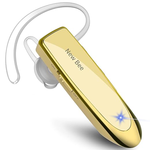 New Bee Bluetooth Headset V5.0 Hands-Free with Clear Voice Capture Technology Invisible Kit for iPhone Samsung Huawei Sony etc (Gold)