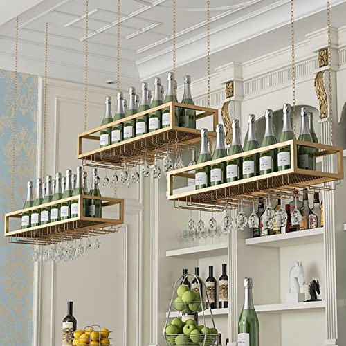 Casier à vin suspendu au plafond en métal avec support de verres réglable - 3
