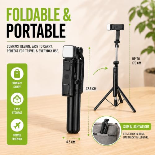 Image of 3-in-1 Bluetooth Selfie Stick Tripod with Wireless Remote, Extendable Tripod Stand & Grip Handle, Adjustable Phone Holder, Portable Selfie Stick, Travel R16S by UNBREAKcable