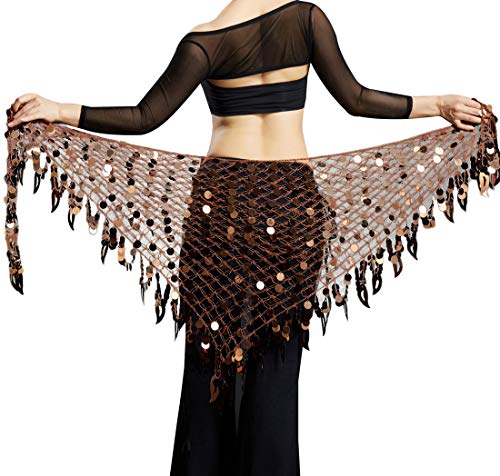 Aivtalk Girls Belly Dance Coins Belt Sexy Mesh Dancing Wrap Skirts Plus Size Halloween Costume Accessories Brown