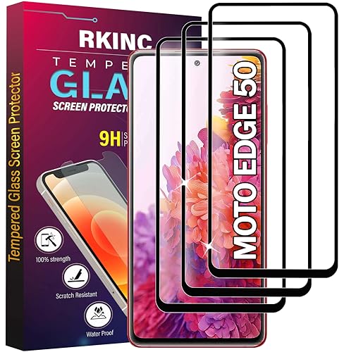 RKINC Protector pantalla [3 Piezas] para Motorola Moto Edge 50, Cristal templado película de vidrio completa Cobertura [Anti-rasguño][Anti-rotura][Sin Burbujas][Garantía de por Vida]