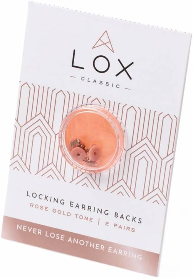 LOX Women's Secure Earring Backs - for All Types of Earrings - Easy to Adjust, Hypoallergenic, Safe and Easy to Use Earring Backs Replacements - 2 Pairs (Rose Gold)