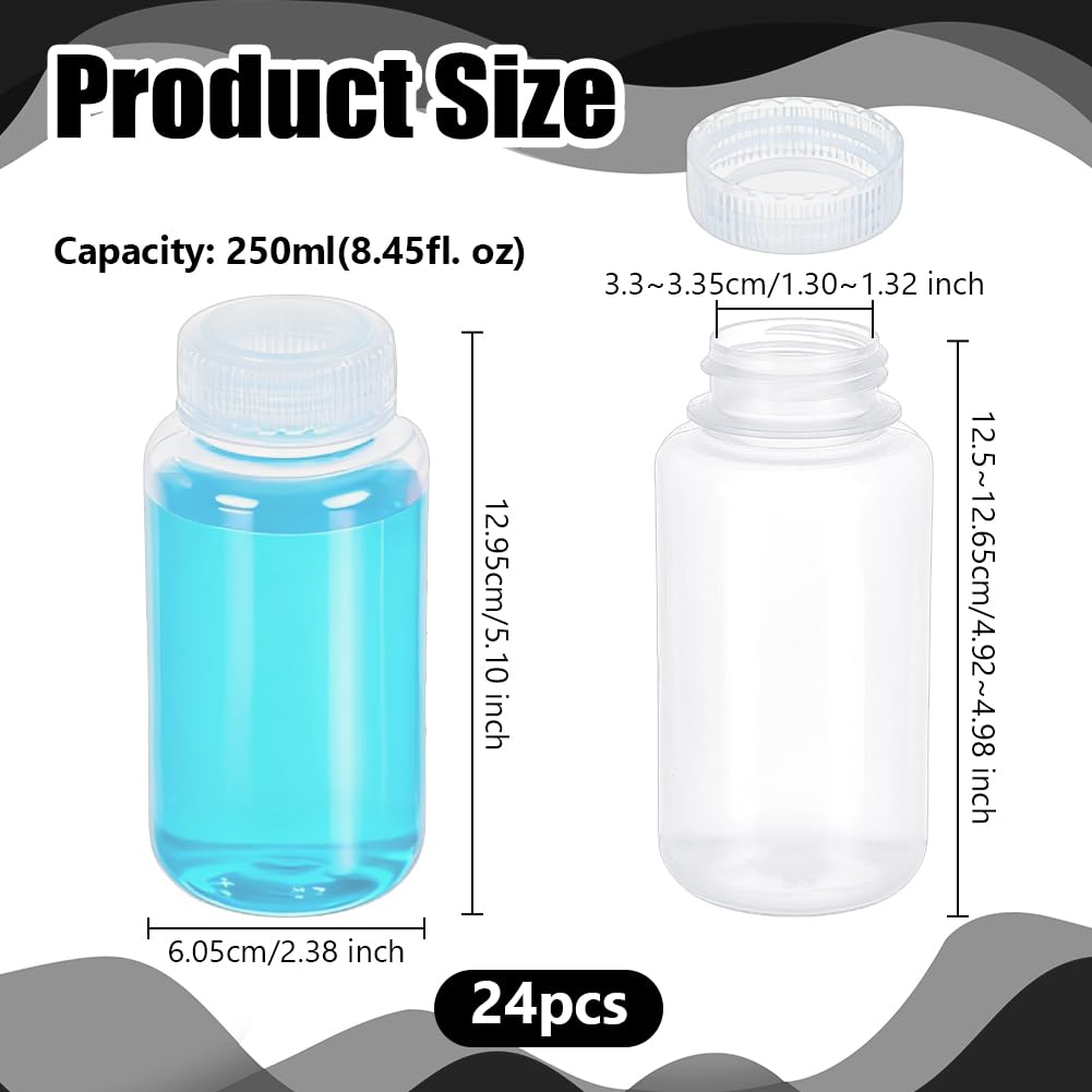 PH PandaHall 24pcs 8oz 250ml Flacons D'Échantillon en Plastique Flacon de Réactif Conteneurs de Stockage de Liquides Transparents avec Bouchons à Vis pour Laboratoire Salle de Classe Maison