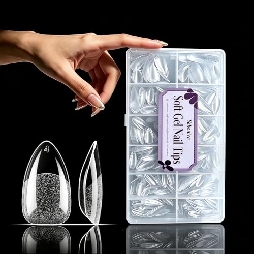 Yabonica Short Almond Nail Tips 600pcs Pre Etched Soft Gel Nail Tips