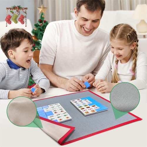 WELLATENT Seaside Escape Game Blocks Mahjong Sets with 65 Tiles 30mm Christmas Pattern with Exquisite Box, Christmas Play with Kids.