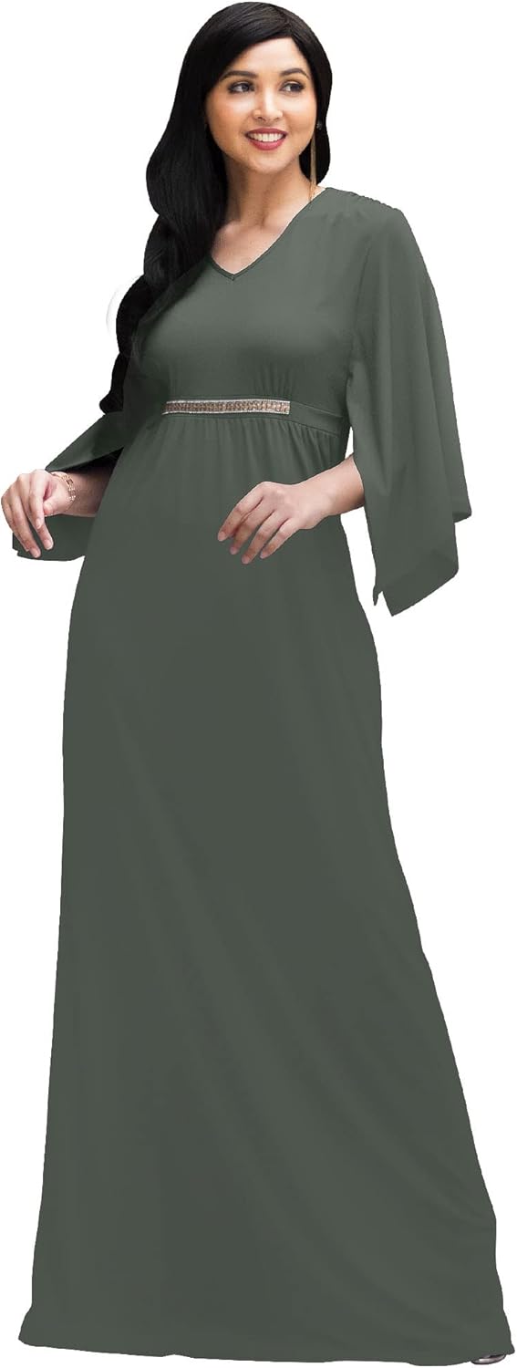 KOH KOH Womens 2026 Long Elegant V-Neck Batwing Sleeve Cocktail Kaftan Maxi Dress