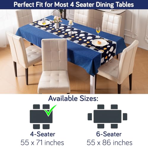 Image of HOKIPO Modern Grace Table Cloth for 4 Seater, 55x71 in, Navy Drops