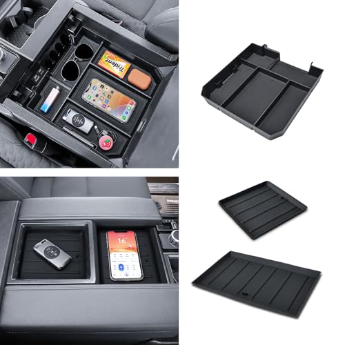 TACOBRO Center Console Combo Kit Organizer Compatible with Toyota Tundra 2022-2025 2026 Accessories – ABS Armrest Storage Box + Silicone Tray Liner | Easy Installation by TACOBRO - Used condition - US$32.58