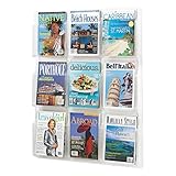 Safco Reveal Literature Rack, 9 Compartments Magazine Holder, Wall-Mounted Brochure Organizer, Acrylic, Clear