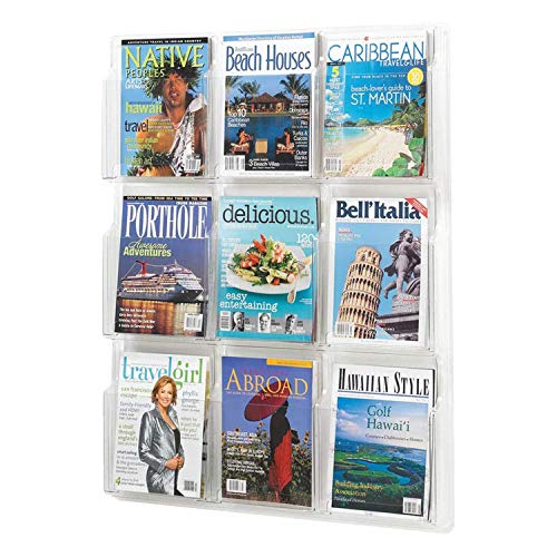 Safco Reveal Literature Rack, 9 Compartments Magazine Holder, Wall-Mounted Brochure Organizer, Acrylic, Clear
