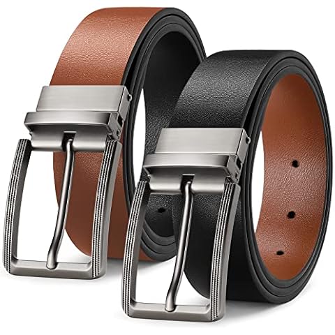 Mens Reversible Leather Belt, BESTKEE Leather Belts for men 1.3" Wide with Rotated Buckle, Great for Jeans,Casual & Business Work (Black & Light Brown, Length 43"(waist size 36-42 ")) Cover