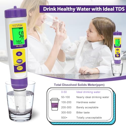Image of Pool pH ORP Meter, Hydrogen Water Tester, ORP Meter, TDS pH Meter for Drinking Water, YINMIK 6 in 1 pH TDS H2 EC ORP Temp Water Quality Meter, Digital pH PPM EC Monitor