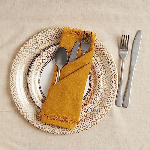 ACCENTHOME Mustard Cotton Linen Napkin Set of 12 18x18 inch Dinner Napkins - Washable Soft Premium Hotel Quality Reusable Napkins Perfect Table Napkins for Family Dinners, Weddings & Everyday Use by ACCENTHOME - Used condition - Image 2