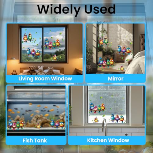 ANATTASOUL Fensterbilder Doppelseitig 3D-Cartoon-Vögel Und Zweige Fensterdeko Wiederverwendbar Fenstersticker Blickdichter Fenster Aufkleber Deko Frühling Sommer für Wohnzimmer Badezimmer