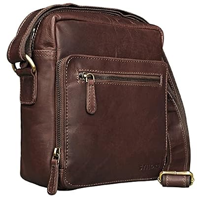STILORD "Nathan" Borsello da Uomo a tracolla in pelle Piccola borsa messenger in Cuoio a Spalla per Viaggi Escursioni Colore:cognac marrone scuro