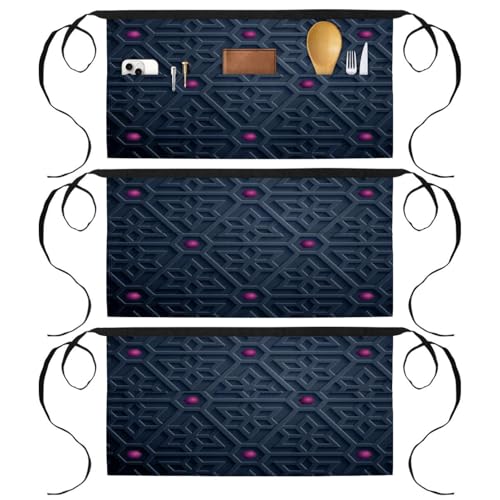 Tablier court de chef lot de 3 avec poches au motif géométrique arabe multicolore