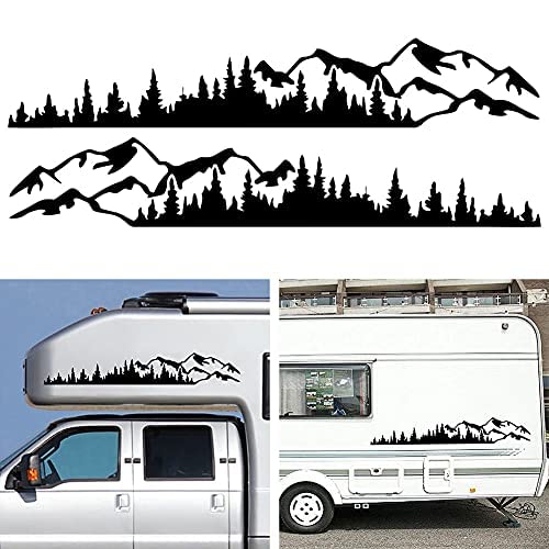 Wilove 2 Pcs Universal Vinyl Trees Mountain Forest Graphic Stickers Body Window Bumper Decals For Rv, Caravan, Car, Truck (39.3 X 6.7In), Black #TOP28
