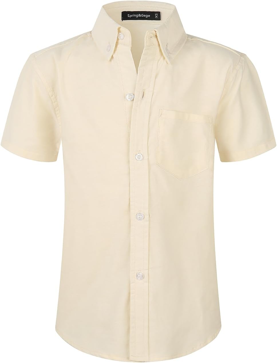 Spring&Gege Boys' Short Sleeve Uniform Oxford Shirt Cotton Solid Button Down Dress Shirts (4-14 Years)