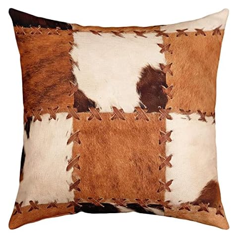 Cowhide Patchwork Print Pillow Cover for Bed or Sofa,Farmhouse Livestock Skin Decorative Cushion Cover Super Soft,Cow Fur Sewing Pattern Couch 20"x 20" Pillow Cover,Single Pack Cover