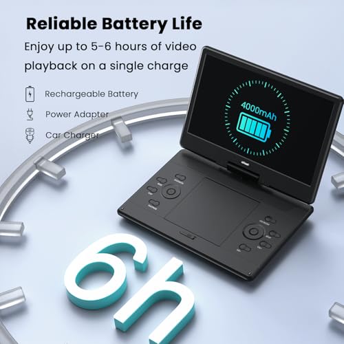 ieGeek 15.9" Portable DVD Player with 14.1" Swivel Screen, HDMI Input, 6-Hour Rechargeable Battery, Region Free, USB/SD Playback, Ideal Gift for Seniors, Kids and Travel, Black by ieGeek - Image 5