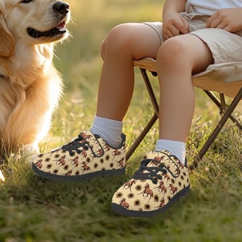 Unisex-Child Boys Girls Shoes Anti-Skid Tennis Sneakers Outdoor Casual Kids Shoes Running Shoes Little Kid Horse Sunflowers Pattern2