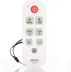 Anderic Rr1004 Controle Remoto Universal de Tv com Botão Grande. Fácil de Usar, Smart Tv, Aprendizagem, Teclas Brilhantes - Controlador de Televisão e Caixa de Cabo, Perfeito para Cuidados de Idosos C