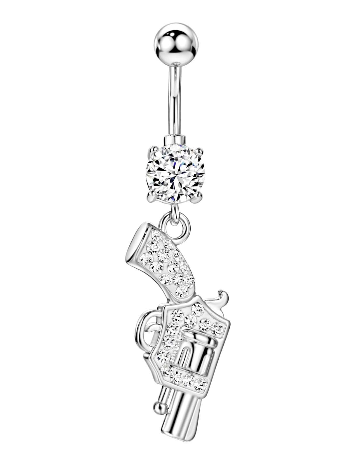 PENLYU 316L Surgical Steel Belly Button Rings - Cubic Zirconia Dangling Navel Rings, 14 Gauge 10 mm Screw On Piercing Stud