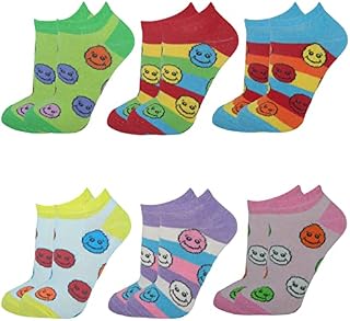 Ladies Trainer Socks 6 Pairs Womens Girls Faces Design Shoe Liners Sportswear Adults 4-7, Multicoloured (LTS 02)