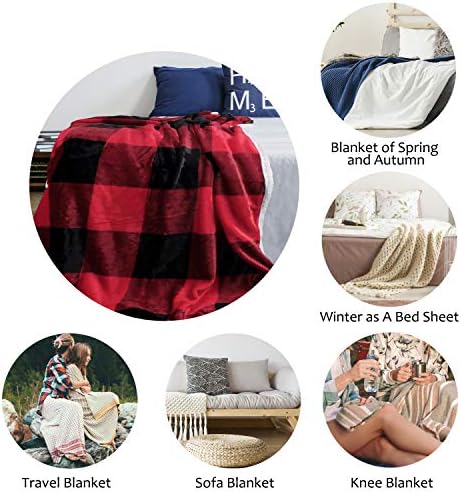Catalonia Classy Sherpa Throw Blanket Super Soft Flannel Fleece Couch Blanket Plaid Design Reversible Bed Blanket for All Season, 150 x 130 cm (Black Plaid)