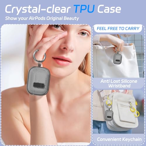 Image of Ekoonpft for AirPods Pro 2 Case with Phone Stand & Secure Lock, Auto-Open Clear Cover Compatible with Apple AirPods Pro 2nd /1st Gen (2023,2022,2019) with Cleaning Kit & Keychain (W-Black)