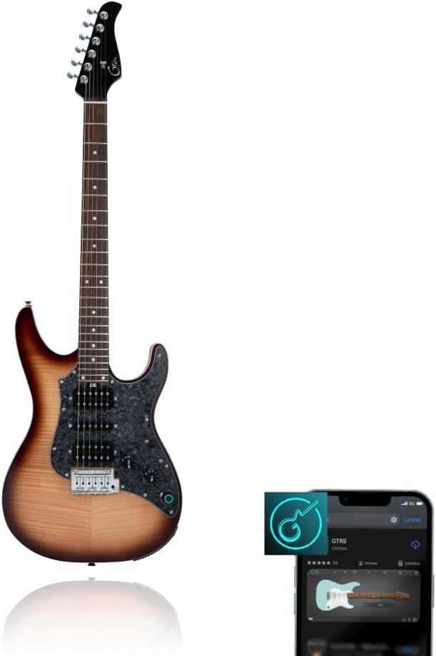 GTRS SL810 Smart Electric Guitar Kit with Stero Output，Effects System, HHS Pickup, Loop Drum Machine, 12 Hours Battery Life, Rosewood Fretboard(brown)