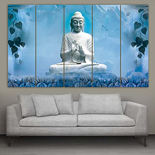 Image of Spacter art Lord Buddha Wall Painting for Living Room Big Size - Meditating Gautam Buddha Painting Wall Decor Peaceful Art for Bedroom, Office, Hotels & Gifting - Wooden Framed (30x60 inch) SPN01