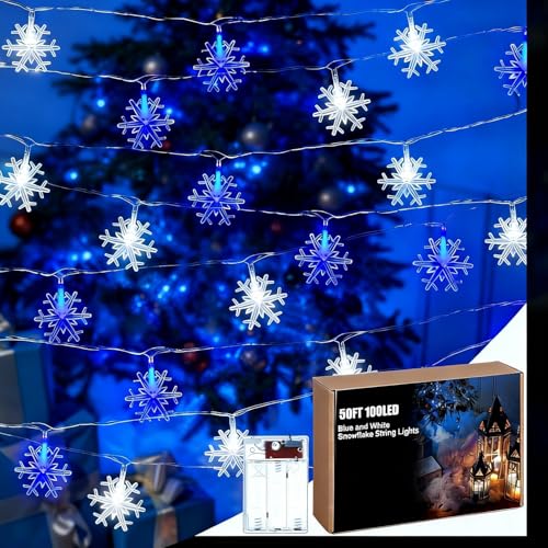 Guirlande flocon de neige bleu blanc Glooglitter 100 LED en plastique premium