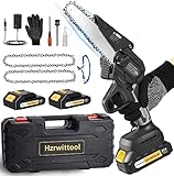 Mini Chainsaw Cordless 6", True High Power Brushless Motor, 21V 2000mAh Battery*2, Upgrade High Hardness Chain. 2.2lbs Portable Electric Chainsaw, Great For Storm Clean-Up, Pruning, Camping.