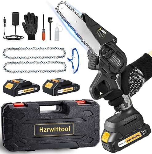 Mini Chainsaw Cordless 6", True High Power Brushless Motor, 21V 2000mAh Battery*2, Upgrade High Hardness Chain. 2.2lbs Portable Electric Chainsaw, Great For Storm Clean-Up, Pruning, Camping.