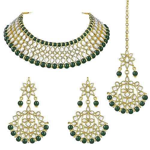 Peora Gold Plated White Pearl Kundan Choker Necklace with Earring...