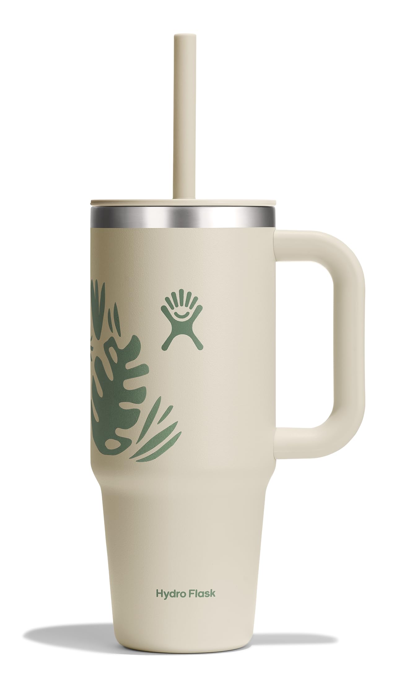 Hydro Flask Travel Tumbler with Handle, Lid and Straw - Insulated Stainless Steel in 24 Oz Botanical Bliss Coconut