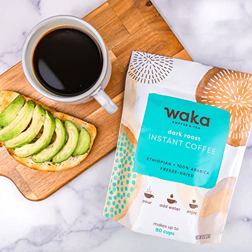 Waka Quality Instant Coffee — Dark Roast — Ethiopian 100% Arabica Freeze Dried Beans — 8 Oz Bulk Bag #TOP5
