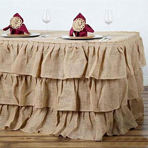 17 feet x 29-Inch Natural Brown 3 Tiers Ruffled Burlap Table Skirt Linens Wedding Party Event Decorations Kitchen Dining