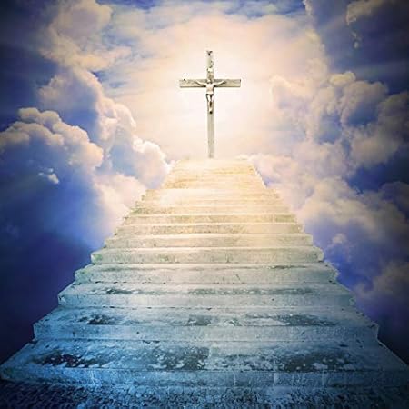 Amazon Leowefowa ビニール 6x6フィート 天国への階段 写真背景 イエス キリスト教 聖霊 キリスト 子供 主 祈り 教会 イベント 壁紙 新生児 赤ちゃん 子供 ポートレート Leowefowa バックペーパー 背景布