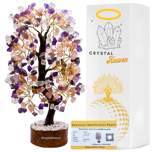 Image of Certified Rose Amethyst Clear Quartz Crystal Tree for Good Luck - Healing Crystals Money Tree for Wealth, Positive Energy at Home Office - Decorative Spiritual Gifts for Vastu, House Warming