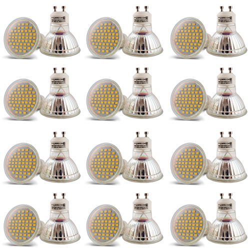 Preisvergleich Produktbild 12er Pack Lu-Mi LED GU10 54x3528SMD 3W Glass Leuchtmittel Lampe Warmweiß (3000K), ersetzt 30W Halogen, 200 Lumen, 120°