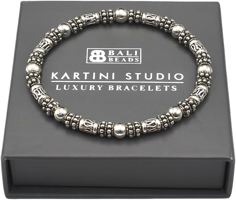 Kartini Studio Sterling Silver Bead Bracelet, Sterling Silver Bali Beads Bracelet, Luxury Bead Jewelry for Men