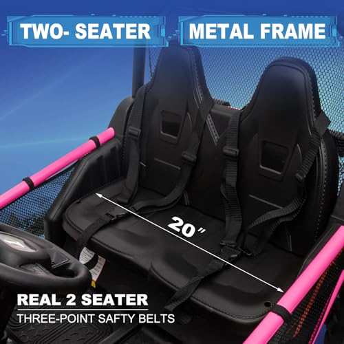 OTTARO 24V Ride on Car Truck 2 Seater, 4WD 10AH Kids Electric Vehicles UTV with Metal Frame, Remote Control, Bluetooth, Pink
