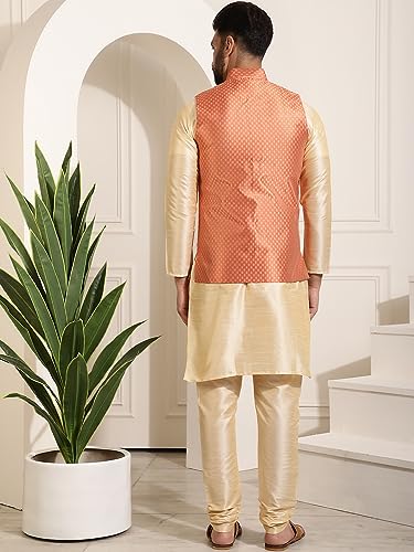 Image of SOJANYA (Since 1958 Men's Silk Blend Kurta Pyjama & Self Design Nehru Jacket Combo