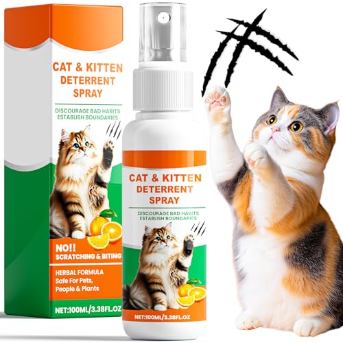 JUNZUP Cat Deterrent Spray,Cat Repellent Spray Indoor Outdoor for Furniture, Anti Scratch Cat Spray & Cat Pee Deterrent, Carpet & Plants, 100ml, White