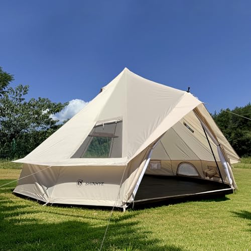 Bell Yurt Tent, Waterproof Luxury 4 Season Hot Tent with Stove Jack/Air Conditioner Vents/2 Skylight for Family Outdoor Camping Oxford Glamping Tents for All Year Living (3m- 97 sq. ft yurt)